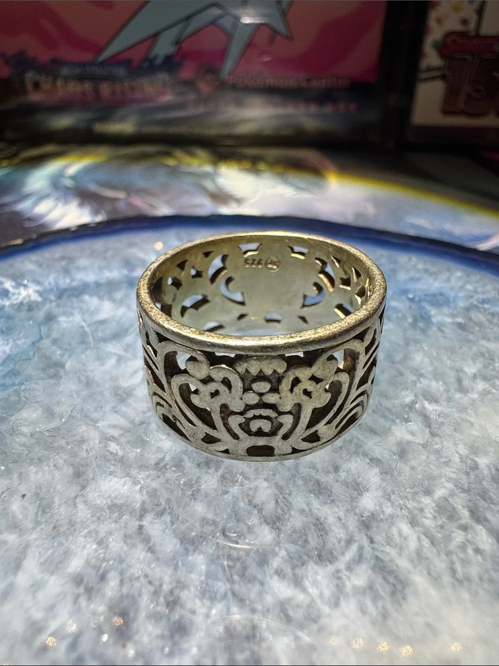 Sterling Silver Filigree Wide Band Ring in Antique Silver